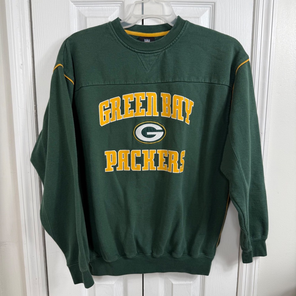 NFL Green Bay Packers Sweatshirt Large Green Yellow Retro Gameday Crewneck Vtg